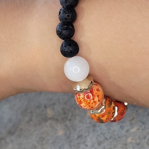 🖤3/$50 Quartz & Ceramic Swirl Handmade Lava Bead Bracelet - Picture 5 of 9